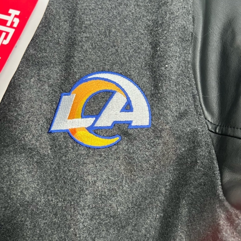 Gray and Black Varsity Style Jacket with LA Rams Logo - Picture 3 of 11
